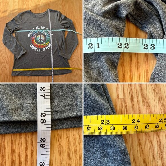 Imagine Peace Long Sleeve Top Size XL Gray Retro Musiccore Style - Picture 5 of 11